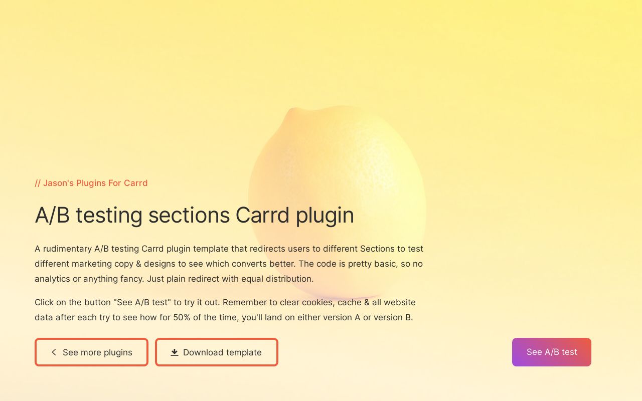 A/B testing sections Carrd plugin template